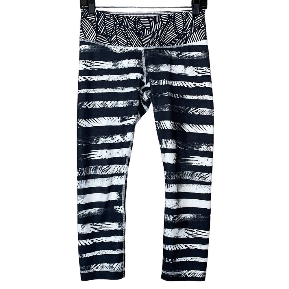Lululemon Wunder Under Crop II Shady Palms Black White Leggings Size 6